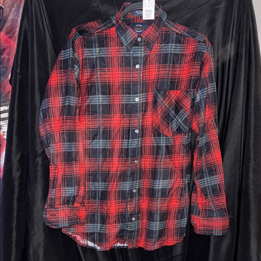 Saugatuck Red, Black, Green Plaid flannel Shirt S